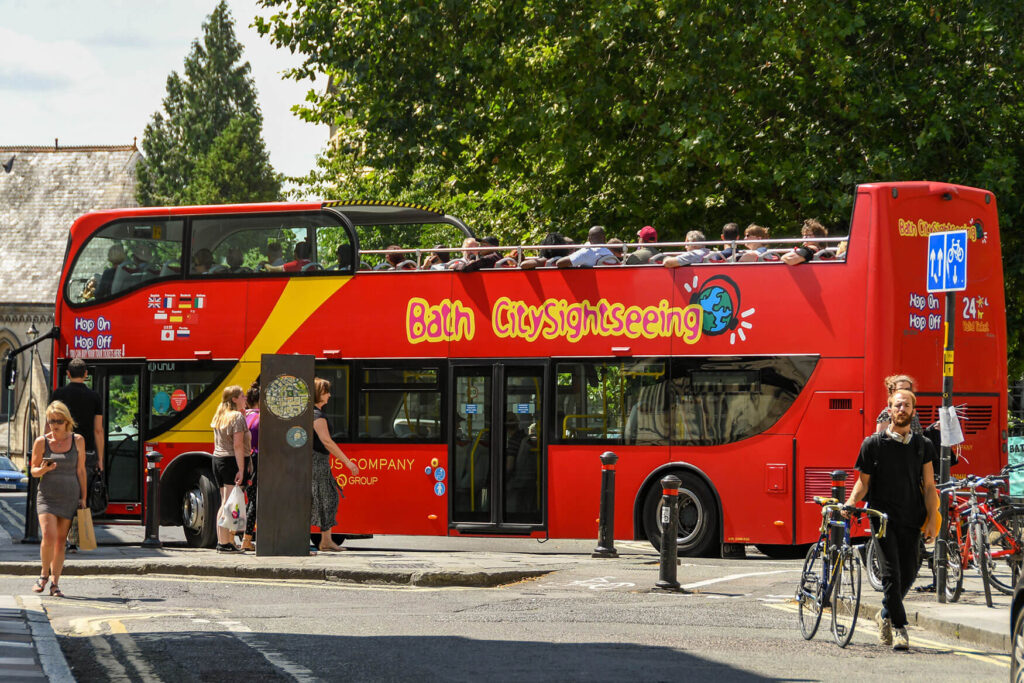 Bath City Sightseeing red bus, The Grand Eastern Indian Restaurant, Bath