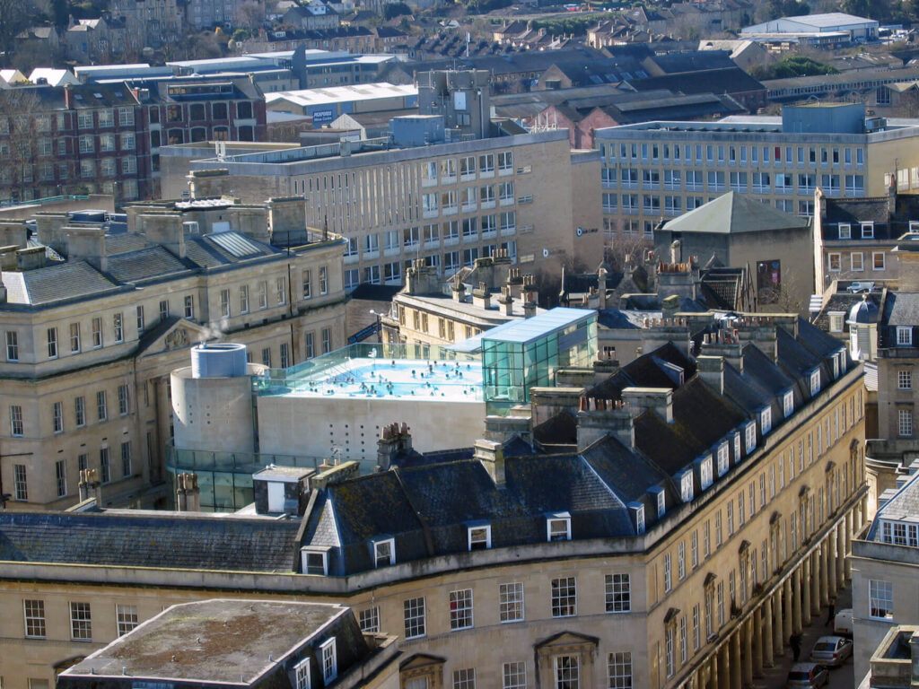 Thermae Spa from above. The Grand Eastern Indian Restaurant, Bath